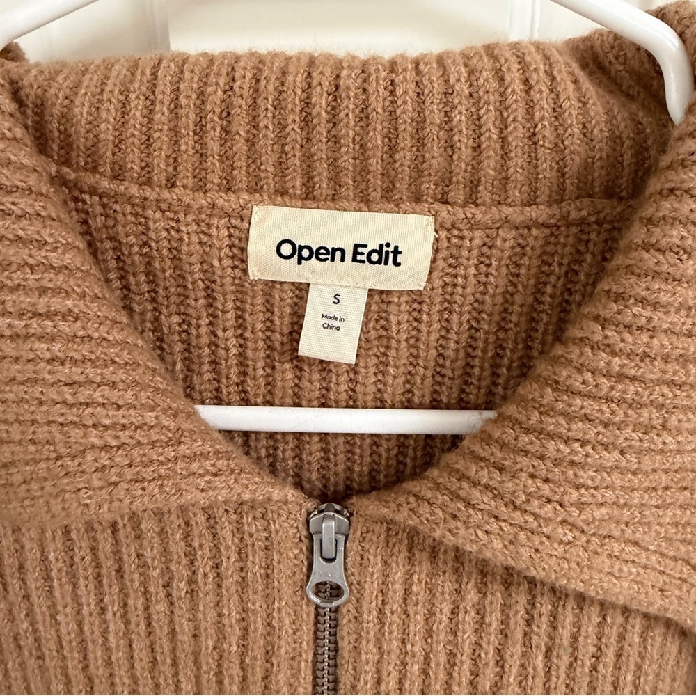 Brown Nordstrom Open Edit Ribbed Half-Zip Sweater - Picture 2 of 8